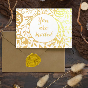 Elégant Véritable Pile Or Floral Invitations de ma