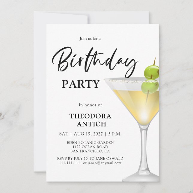 Elégant verre Anniversaire Fête Invitation (Devant)