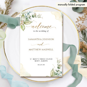Élégant Vert Aquarelle Programme de mariage plié