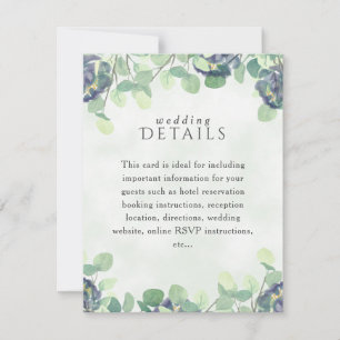 Elégant Vert Bleu Floral Mariage Détails Carte