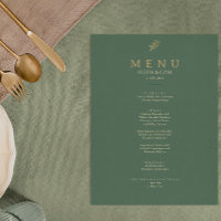 Elégant Vert Et Or Minimaliste Menu Mariage