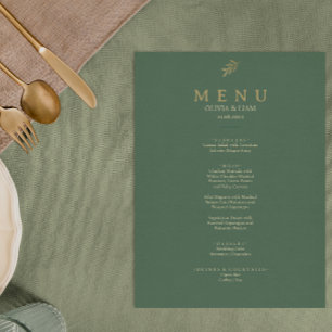 Elégant Vert Et Or Minimaliste Menu Mariage