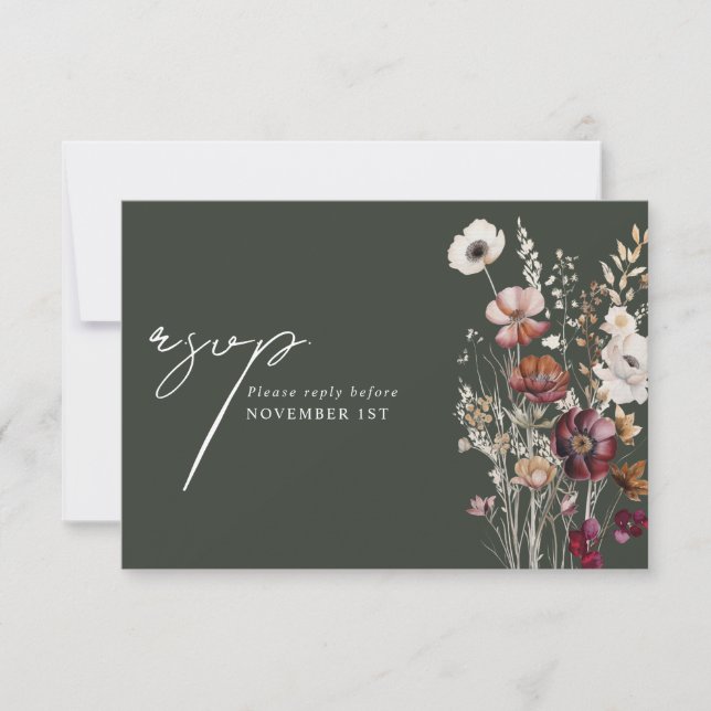 Elégant Vert Floral QR Code Arch Wedding RSVP (Devant)