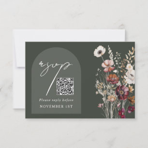 Elégant Vert Floral QR Code Arch Wedding RSVP