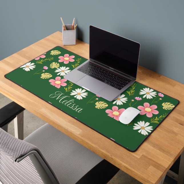Élégant vert moderne rose floral (Bureau 2)