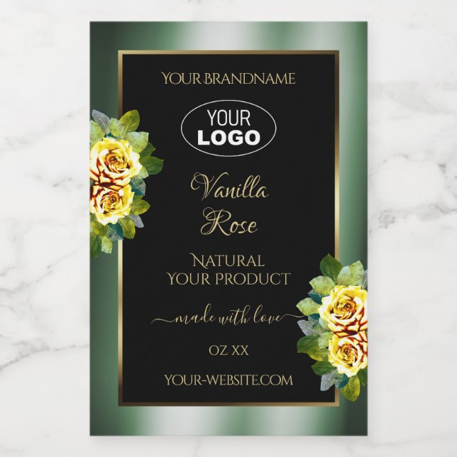 Élégant vert noir Étiquette rose jaune Logo (Étiquettes simples)