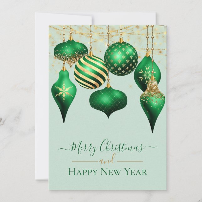 Elégant Vert or ornements Joyeux Noël Carte (Devant)