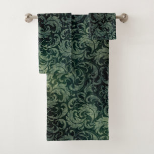 Élégant vert vintage damassé motif floral