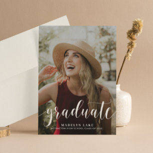 Elegant Vertical One Photo Graduation Party Invitation