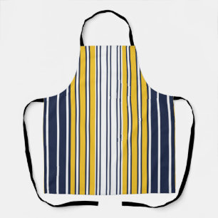 Elegant, vertical stripes, blue, yellow, white apron