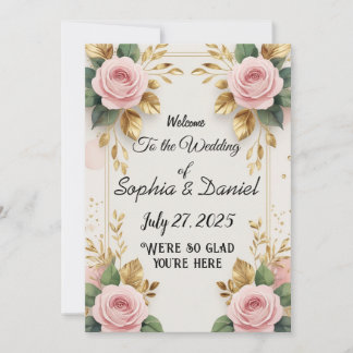 Elegant Vertical Wedding Invitation with Gold