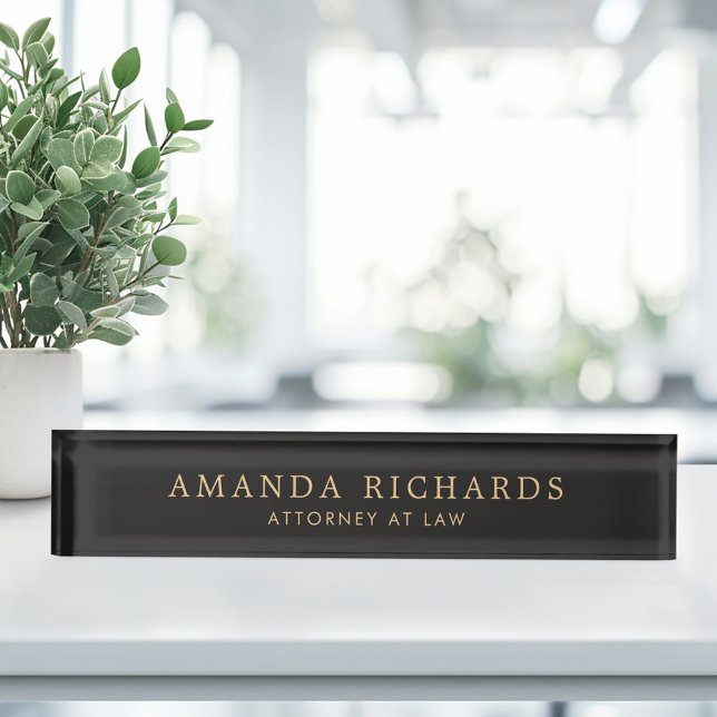 Elegant very dark grey trendy nameplate (Elegant very dark gray trendy desk name plate)