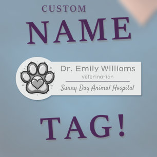 Elegant Veterinarian Name Tag with Paw Print Heart