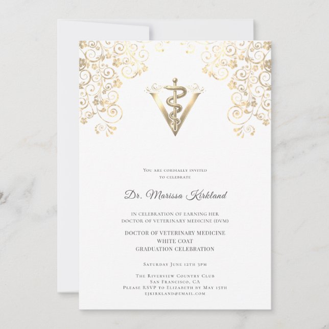 Elegant Veterinary White Coat Ceremony Invitation  (Front)