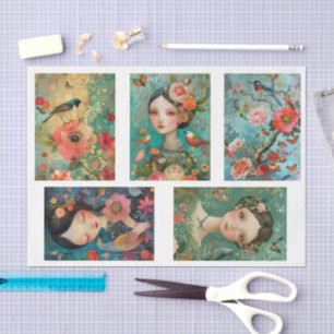 Elegant Vibrant Colorful Floral Bottle Decoupage Tissue Paper