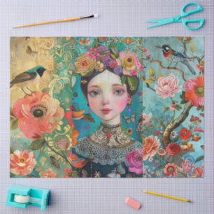 Elegant Vibrant Colorful Floral Decoupage Collage Tissue Paper