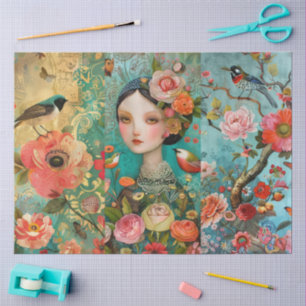 Elegant Vibrant Colorful Floral Decoupage Collage Tissue Paper
