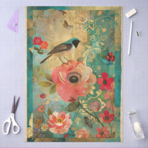 Elegant Vibrant Colorful Floral Decoupage Tissue Paper