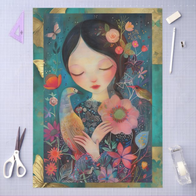 Elegant Vibrant Colourful Floral Decoupage Collage Tissue Paper (Craft)