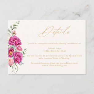 Elegant Vibrant Pink Floral Wedding Details Enclosure Card
