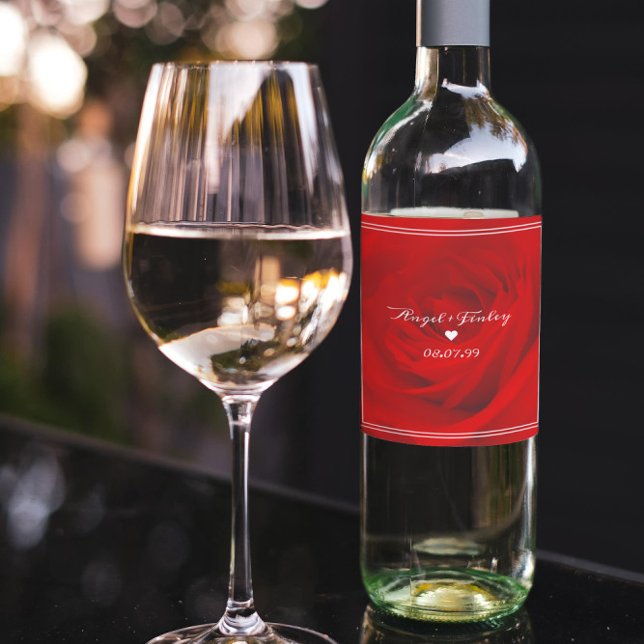 Elegant Vibrant Red Rose Aesthetic Chic Romantic Wine Label (Creator Uploaded)