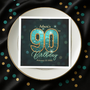 Elegant Vibrant Teal and Gold 90th Birthday Napkin