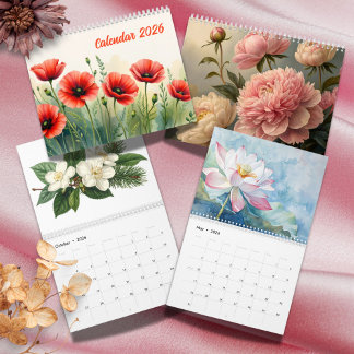 Elegant Vibrant Watercolor Botanical 2026 Calendar