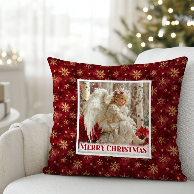 Elegant Victorian Angel Red Gold Accent Christmas  Throw Pillow (Elegant Victorian Angel Red Gold Accent Christmas Pillow

)