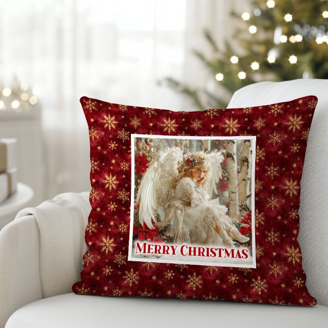 Elegant Victorian Angel Red Gold Decorative Xmas Throw Pillow (Elegant Victorian Angel Red Gold Decorative Christmas Pillow

)