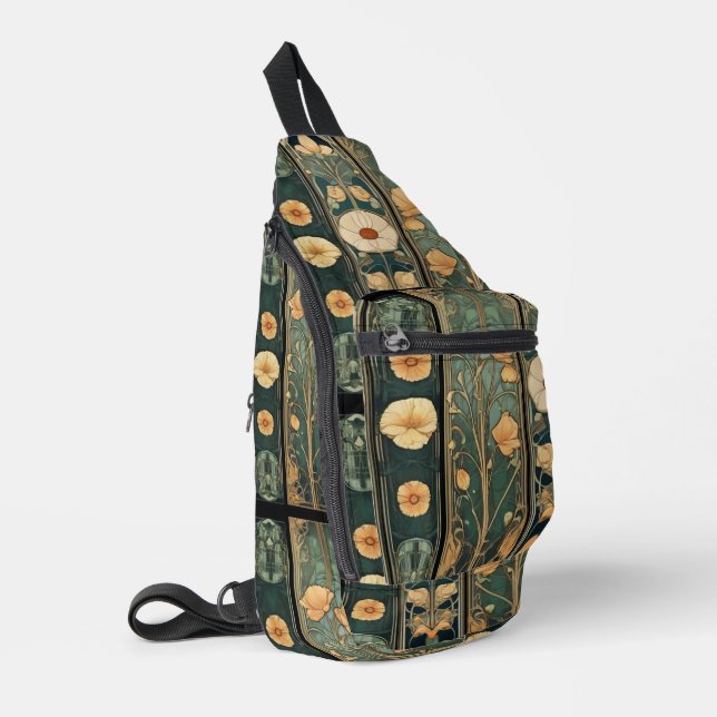 Elegant victorian art nouveau botanical sling bag (Left Corner)