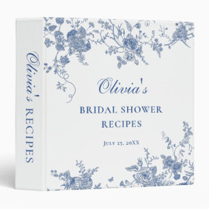 Elegant Victorian Blue Floral Bridal Shower Recipe Binder