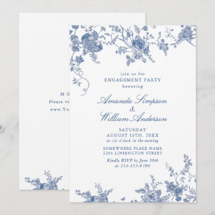 Elegant Victorian Blue Floral ENGAGEMENT PARTY Invitation