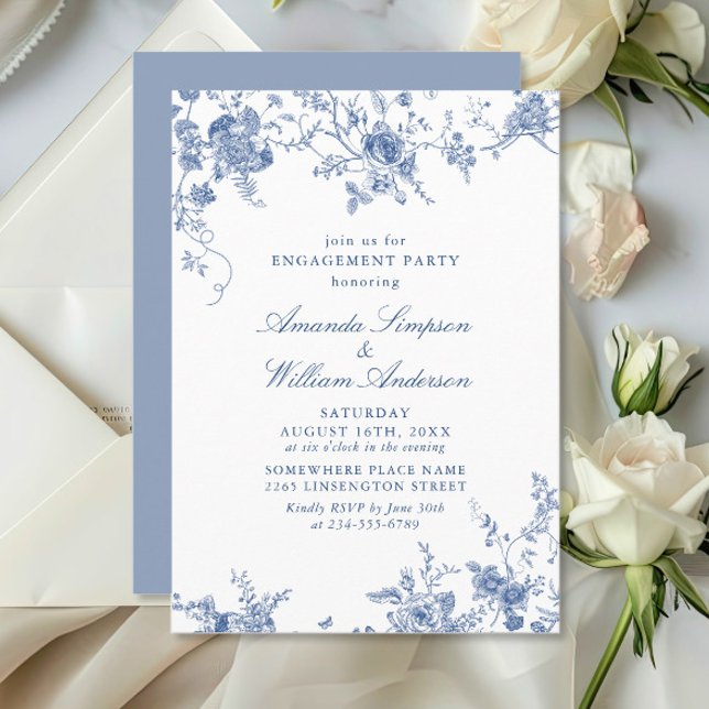 Elegant Victorian Blue Floral ENGAGEMENT PARTY Invitation (Creator Uploaded)