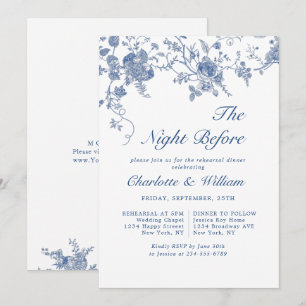 Elegant Victorian Blue Floral Rehearsal Dinner Invitation