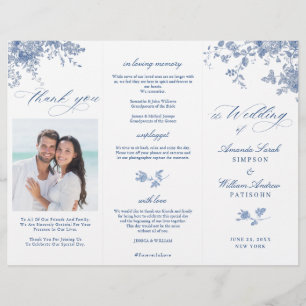 Elegant Victorian Blue Floral Wedding Program