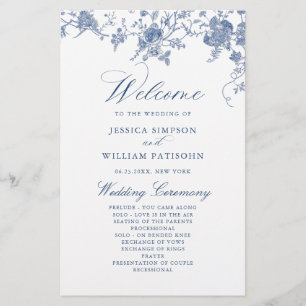 Elegant Victorian Blue Floral Wedding Program
