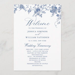 Elegant Victorian Blue Floral Wedding Program