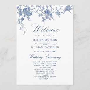 Elegant Victorian Blue Floral Wedding Program