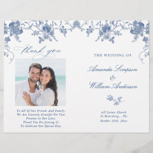 Elegant Victorian Blue Floral Wedding Program