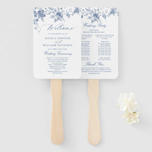 Elegant Victorian Blue Floral Wedding Program Hand Fan