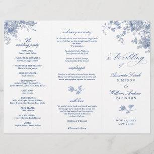 Élégant Victorian Blue Floral Wedding Programme