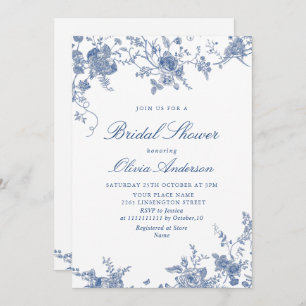 Elegant Victorian Blue French Floral BRIDAL SHOWER Invitation