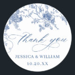 Elegant Victorian Blue French Floral Wedding Classic Round Sticker<br><div class="desc">For further customization,  please click the "customize further" link and use our design tool to modify this template. 
If you need help or matching items,  please contact me.</div>