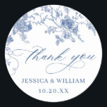 Elegant Victorian Blue French Floral Wedding Classic Round Sticker<br><div class="desc">For further customization,  please click the "customize further" link and use our design tool to modify this template. 
If you need help or matching items,  please contact me.</div>