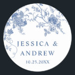 Elegant Victorian Blue French Floral Wedding Classic Round Sticker<br><div class="desc">For further customization,  please click the "customize further" link and use our design tool to modify this template. 
If you need help or matching items,  please contact me.</div>