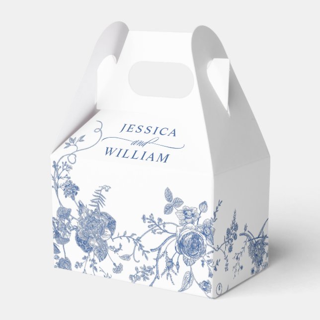 Elegant Victorian Blue French Floral Wedding Favor Box (Front Side)