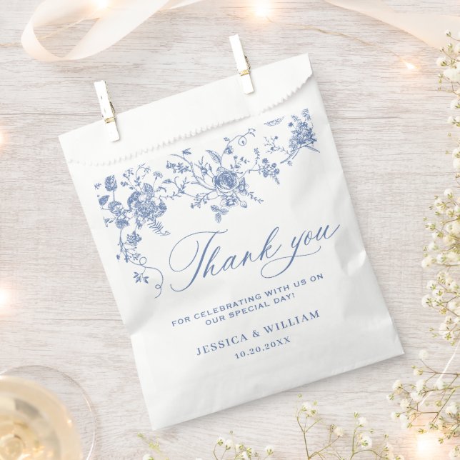 Elegant Victorian Blue French Floral Wedding Favour Bag (Clipped)
