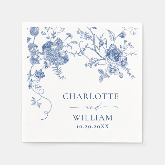 Elegant Victorian Blue French Floral Wedding Napkin (Front)