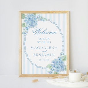 Elegant Victorian Blue Hydrangea Wedding Welcome Poster