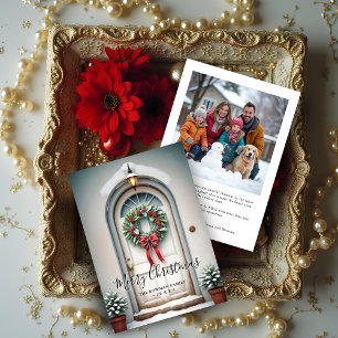Elegant Victorian Door Festive Christmas Wreath Holiday Card